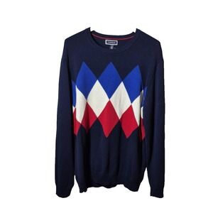 Club Room Sweater Mens XL Navy Blue Red White Argyle Crewneck Pullover New Tags